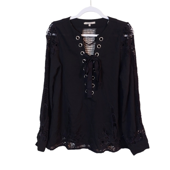 𝅺GIMMICKS LADIES LONG SLEEVE LACE TOP- S - Picture 1 of 4